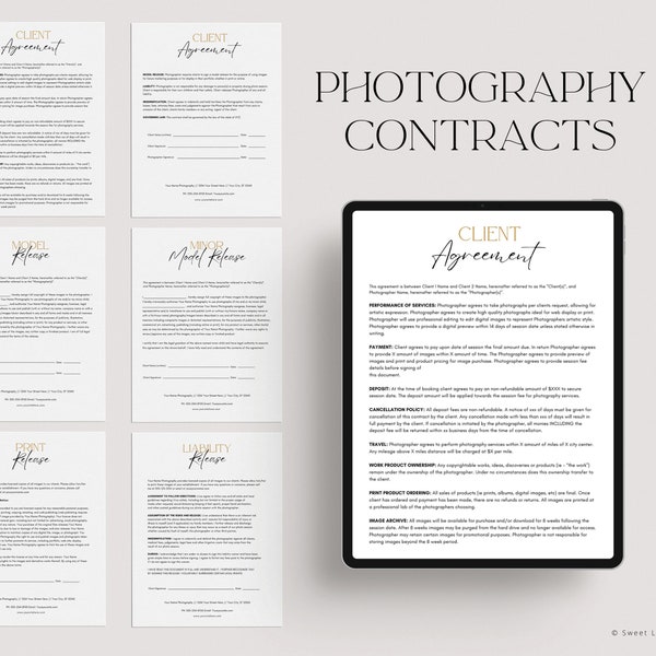 Photography Contract Template - Model Release Template - Photography Print Release Contract - Editable Photography Contract Instant download