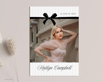 Black Bow Grad Party Invite Template: Senior Announcement (Canva Editable, Digital Download)