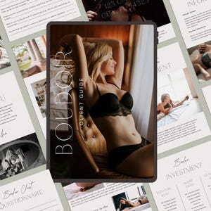 Sjabloon boudoirfotografie-clientgids: welkom + bewerkbare canva-sjabloon voor sessievoorbereiding
