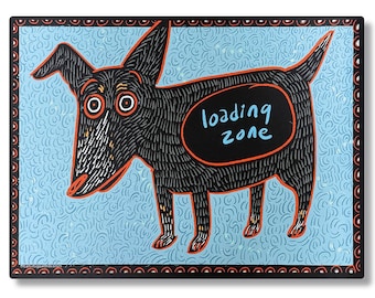 Artist Made Dog Feeding Mat, "Loading Zone" Funny Pet Placemat