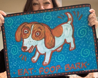 Eat. Poop. Bark. Dog Feeding Mat: Artist-Made Neoprene Rubber