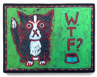 WTF? (Where's The Food?)  High quality artist made cat feeding mat.