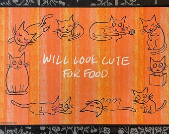 XL artist made cat feeding mat CUTENESS galore