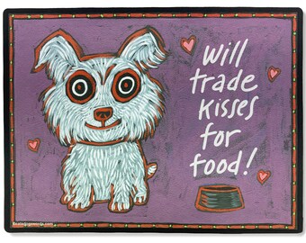 Dog Feeding Mat: 'Will Trade Kisses', Neoprene Rubber, delightful