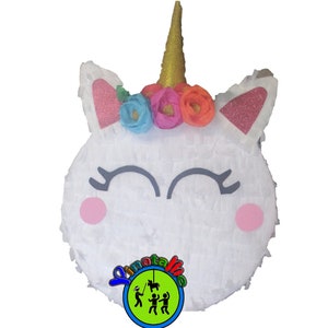 Unicorn, cute round pinata- birthday party pinata 16 x 4 or 16 x 6 inches all around.