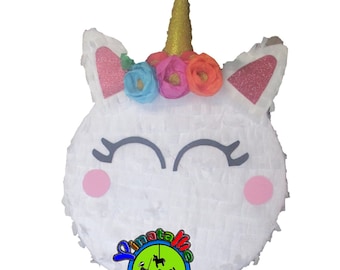 Unicorn, cute round pinata- birthday party pinata 16 x 4 or 16 x 6 inches all around.