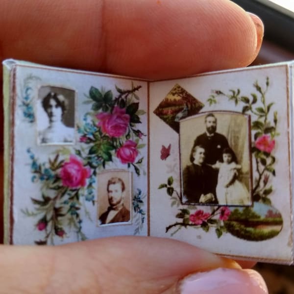 Dolls House 12th Scale miniature Antique Family Album with photos