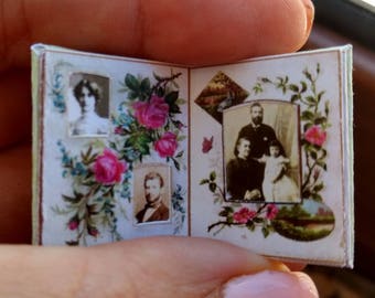Dolls House 12th Scale miniature Antique Family Album with photos