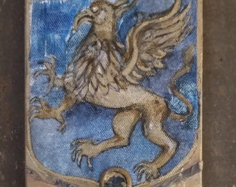 Medieval Griffin Ornament + Coat of Arms Style + Hand Painted Shield Design on Wood