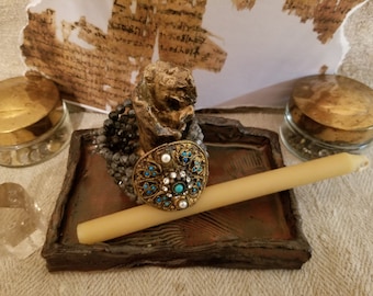 Hand Formed Jasper Altar Tray with Candle and Holder