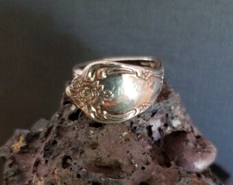 Vintage Silverplate Spoon Ring, Floral Design