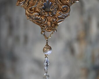 Ornate Medallion and Vintage Crystal Sun Catcher + Hanging Vintage Prism Crystals + Reiki Room Crystals