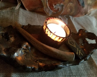 Handmade Ceramic Altar Tray with Antler Tip & Candle