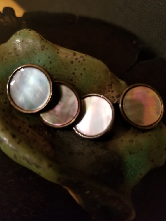 Vintage Sterling and Mother of Pearl Double Cuffli