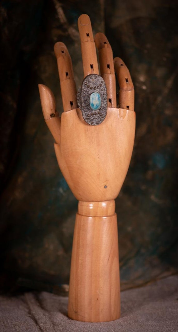 Handmade Extra Large Turquoise Ring, Medieval Cos… - image 6