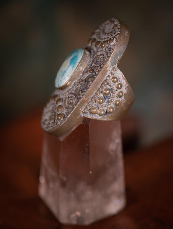 Handmade Extra Large Turquoise Ring, Medieval Cos… - image 4