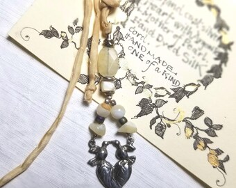 Handmade Silver Heart & Doves Newborn Blessing with Argonaite