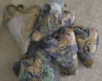 Embellished Velvet Hearts - Art Ornaments