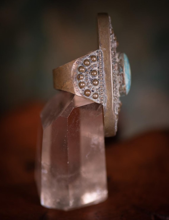 Handmade Extra Large Turquoise Ring, Medieval Cos… - image 3