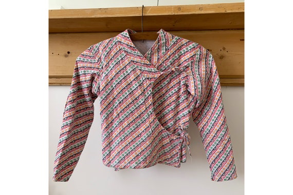 1930s Vintage Patterned Cotton Tie Front Top