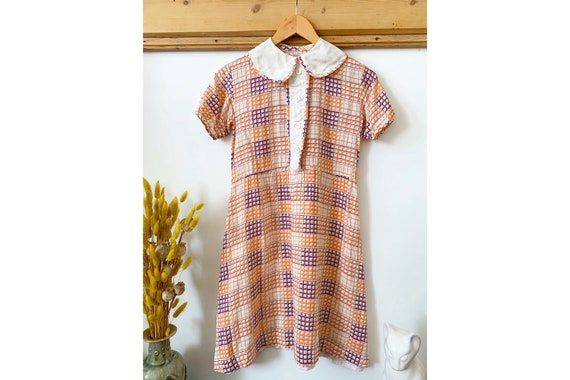 1920s 30s Vintage Peter Pan Collar Patterned Tea D