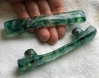 Sea Green glass knobs, handles drawer pulls for cabinets or furniture are handmade to order with Love & Fire unique durable glass hardware