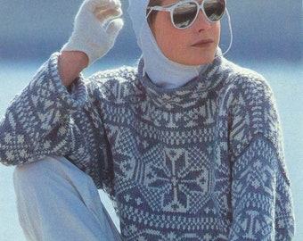 Wzór na sweter z wzorem płatków śniegu Fair Isle z lat 80. XX wieku Pobierz wzór w formacie PDF