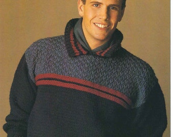 1980'S Vintage Knitting patrón suéter de rayas para hombre PDF Descargar patrón solamente