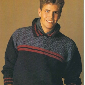 1980&#39;S Vintage Knitting pattern Men&#39;s stripe sweater PDF Download pattern only