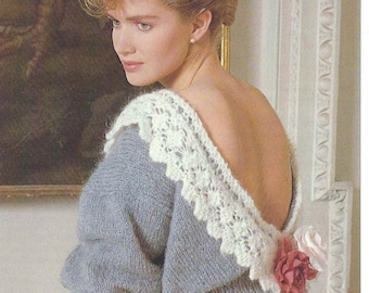 1980'S Vintage Knitting pattern Glamorous V back lace design sweater jumper PDF Download pattern only