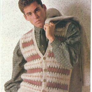 1980&#39;S Vintage Knitting pattern Men&#39;s Fair Isle design Waistcoat PDF Download pattern only