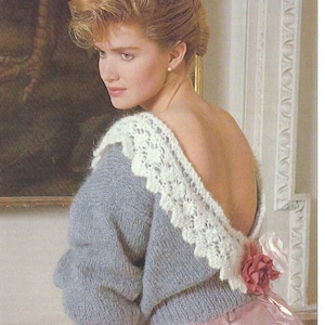 1980&#39;S Vintage Knitting pattern Glamorous V back lace design sweater jumper PDF Download pattern only