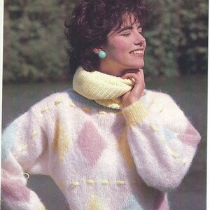 1980&#39;S Vintage Knitting pattern Diamond design with ribbon detail patterned sweater jumper PDF Download pattern only