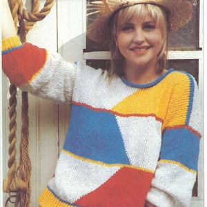 1980&#39;S Vintage Knitting primary colour asymmetric spring sweater jumper PDF Download pattern only