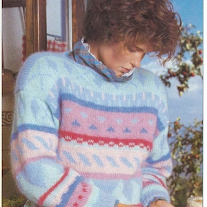 1980'S Vintage Knitting pattern Fair Isle type pattern sweater jumper PDF Download pattern only