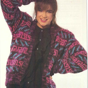 1980&#39;S Vintage Knitting pattern chunky geometric design jacket PDF Download pattern only