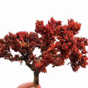 Small Red Autumn Fall Model Tree Miniature Ornament Standing Diorama Scenery, Wargaming, Railway Railroad Layout