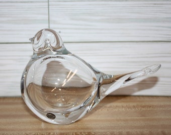 Vintage Konst Glashyttan Clear Glass Bird Figure, Swedish Art Glass