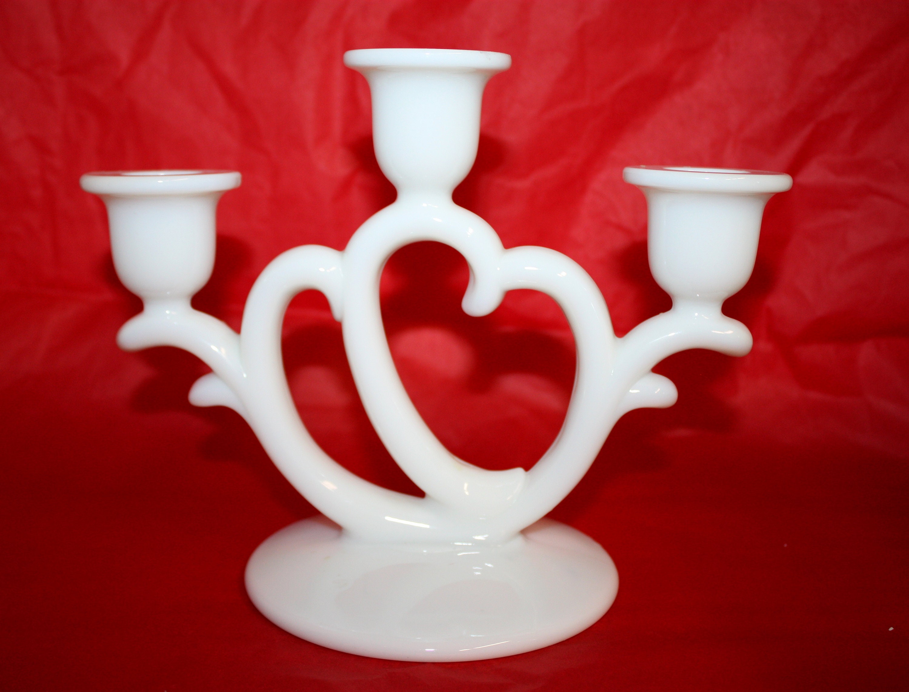 Heart pattern candelabra in white glass set of 2 wedding Etsy