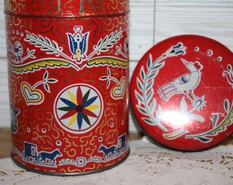 Vintage PA Dutch Candies Tin: Red Folk Art Design