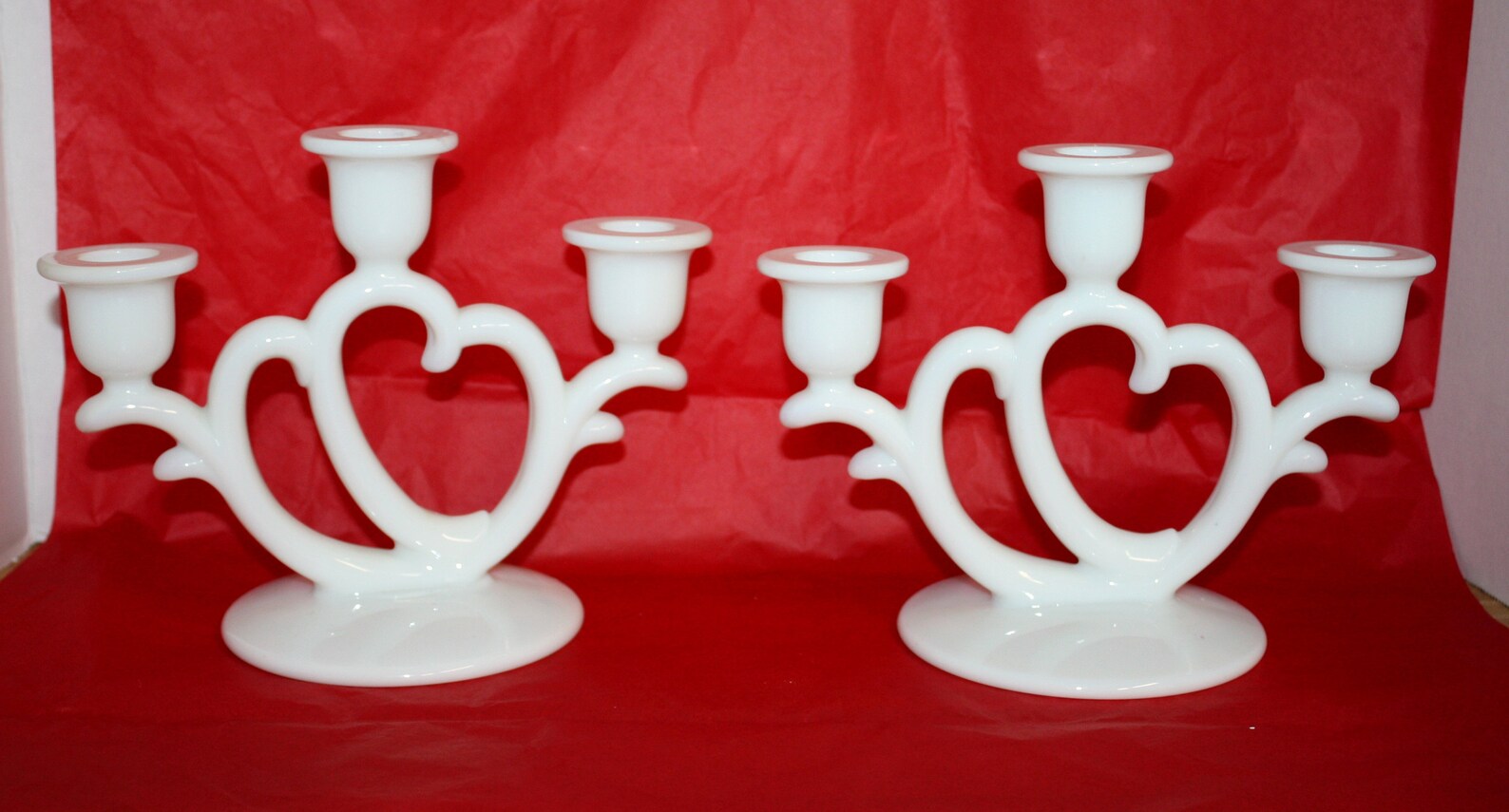 Heart pattern candelabra in white glass set of 2 wedding Etsy
