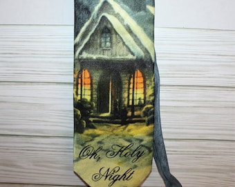 Oh Holy Night mens necktie by Ralph Marlin, never worn with orig price tag, RM Style, Christmas necktie blue yellow black