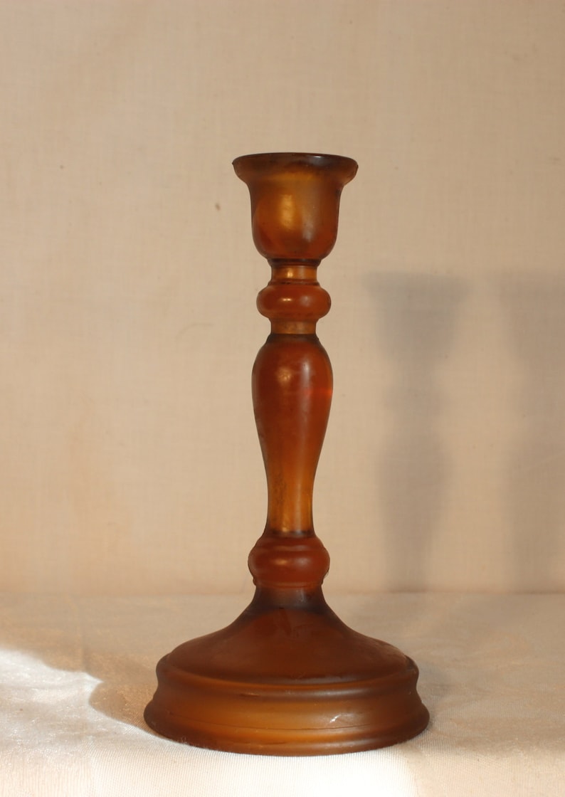 Amber glass taper candle holder 8 inches tall base is over 4 Etsy