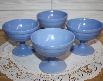 Vintage Hazel Atlas Blue Platonite Sherbet Bowls - Set of 4