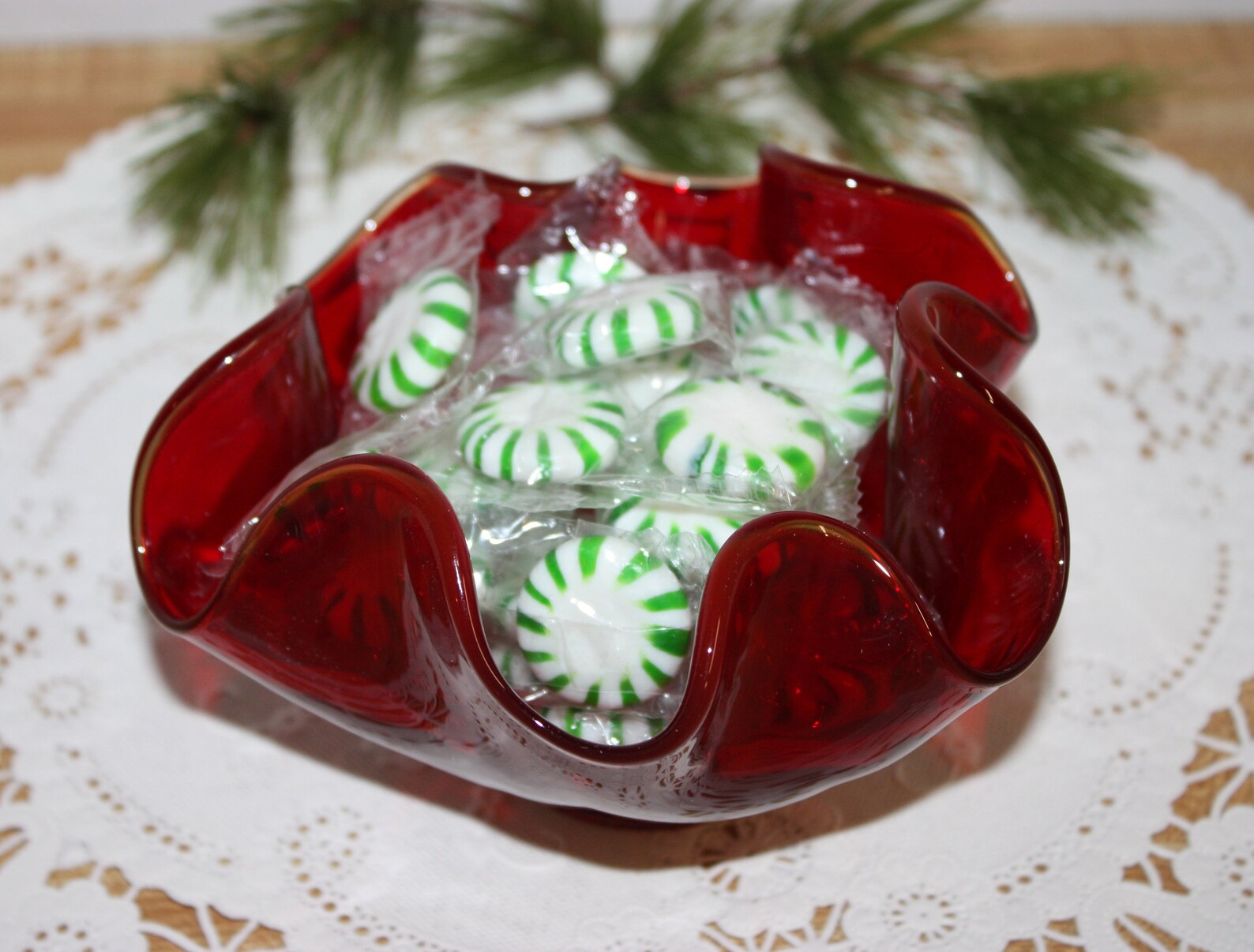 2 Glass Candy Dishes Pedestal Green Luster Grapes and Red Etsy