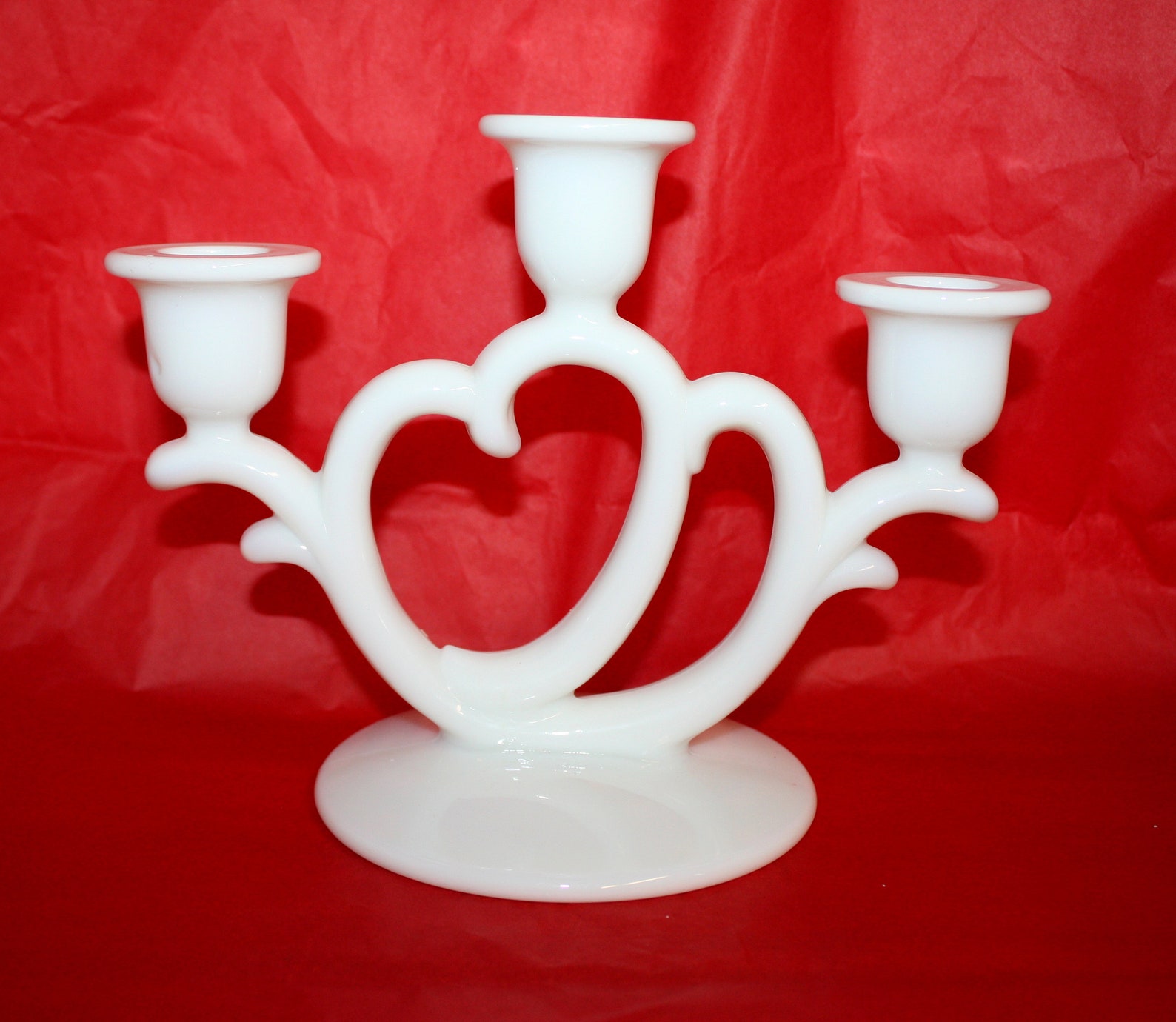 Heart pattern candelabra in white glass set of 2 wedding Etsy