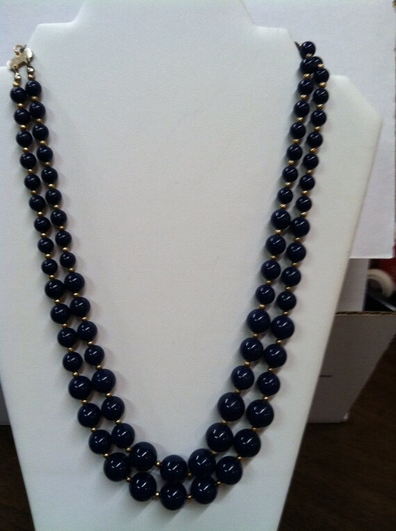 Dark Blue Double Strand Necklace - image 2