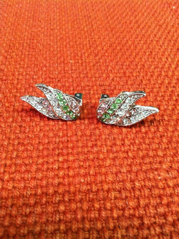 Sparkly rhinestone angel wings clip on earrings