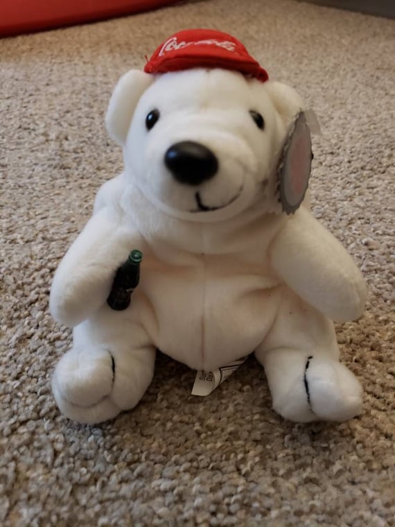 1997 Coca Cola Bean Bag Plush Polar Bear in Baseball Cap Etsy