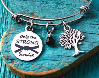 Only the strong survive, Martial Arts, Judo, Karate, kung fu, jiujitsu, Silver Bracelet, Charm Bracelet, Black Belt, Yellow belt, Gifts for